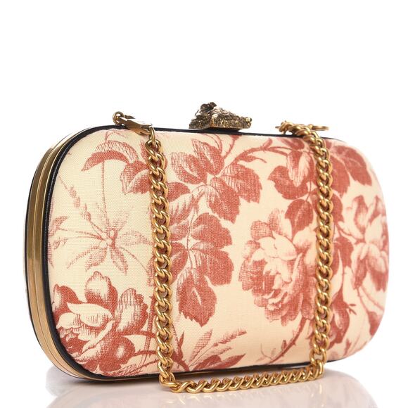 Gucci Linen Herbarium Cherry Blossom Print Broadway Box Chain Clutch Bag - Picture 2 of 15